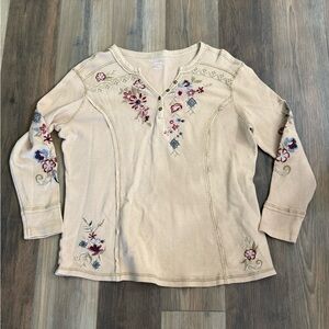 Karyn Seo Floral Embroidered Long Sleeve Top - Cream